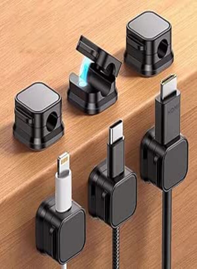 6-Pack Magnetic Cable Clips Spring Cable Holder Clips Cable Management Clips Adhesive Cord Wire Holder Keeper for Home Office Desk Phone Car Wall Desktop Nightstand